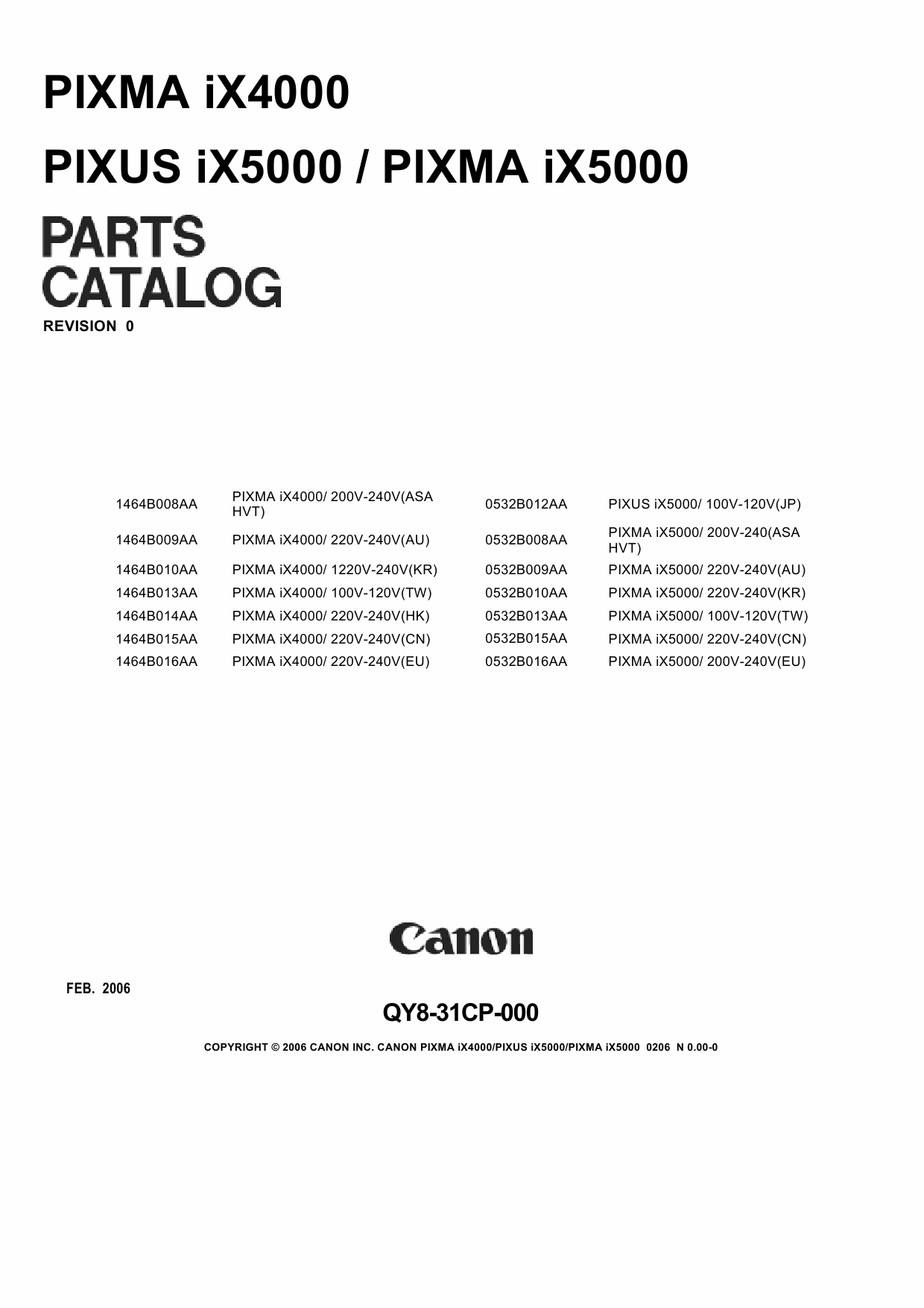 Canon PIXMA iX4000 iX5000 Parts Catalog Manual-1